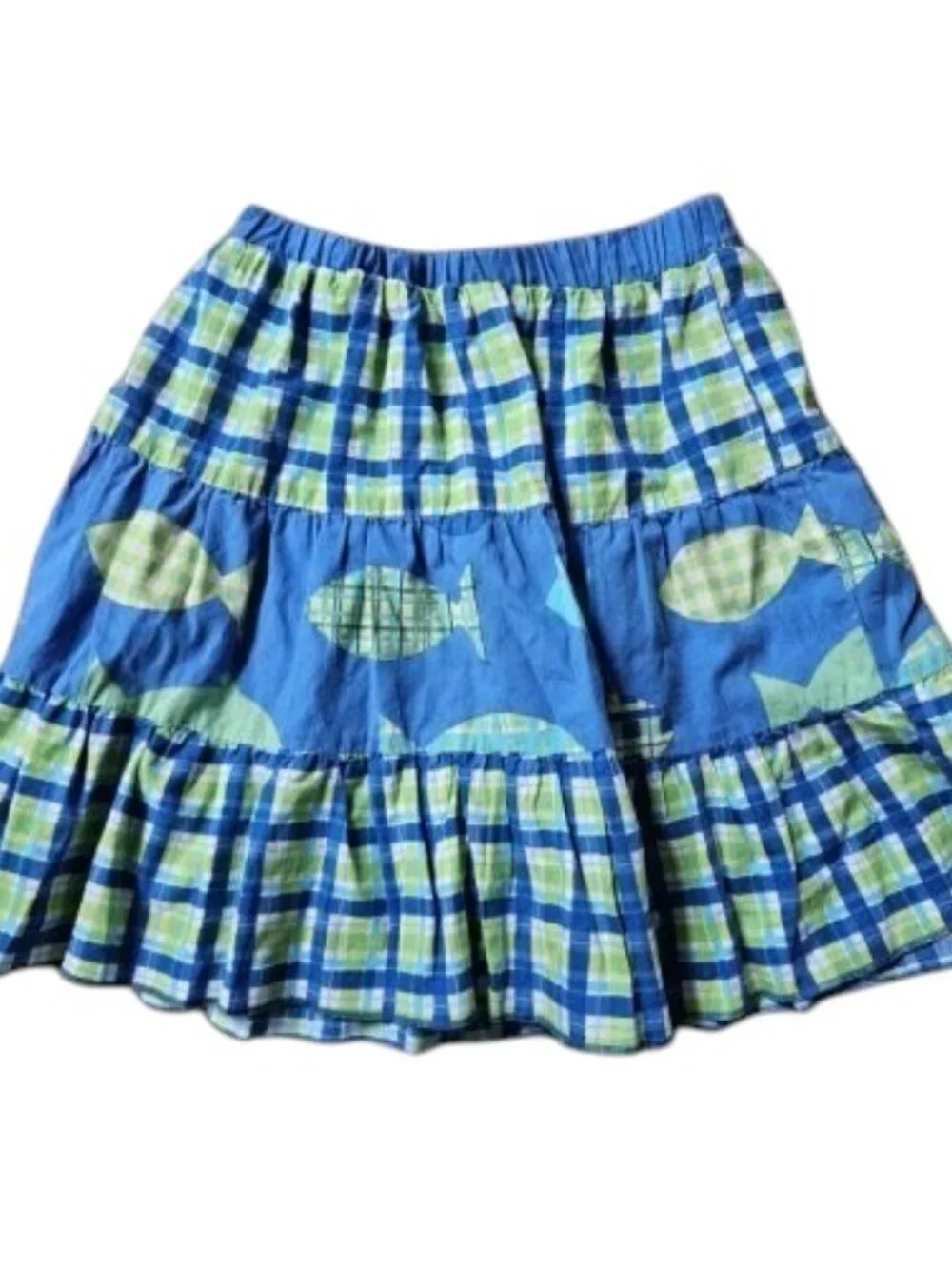 CORKY and Company Blue Plaid and Fishy Cotton Skirt Girls Size 5